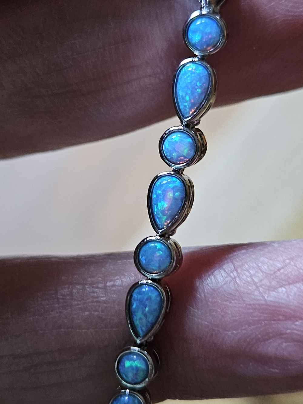 Melinda Maria Isla Silver Blue Opal Tennis Necklace 18" - Picture 7 of 8